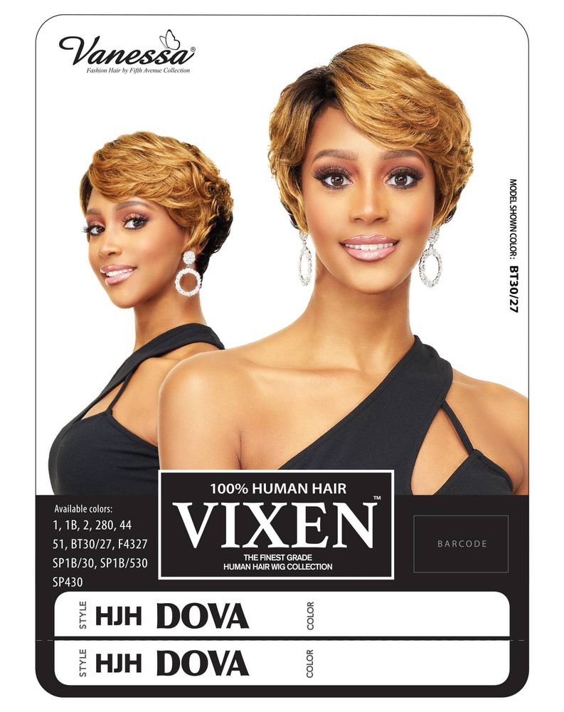 Short, voluminous curly HJH DOVA wig in a honey blonde ombre, styled with a side part on a model.