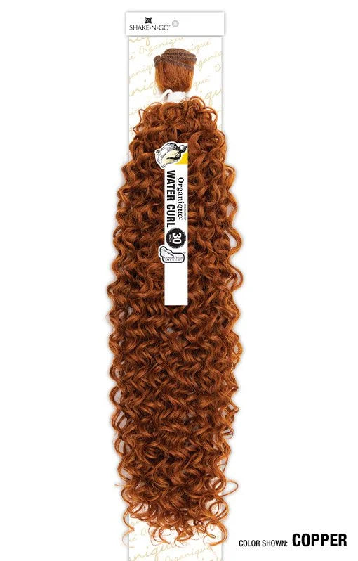 Organique Water Curl synthetic hair bundle in packaging, color copper. Long, loose water curl texture.