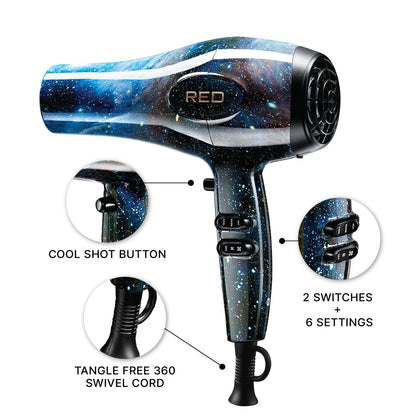 RED PRO 3200 Turbo Pro Detangler AC Hair Dryer, 3 Heat/2 Speed Settings, Cool Shot Button, Powerful Airflow, 3 Additional Styling Attachments with Detangling Pik -  Galaxy