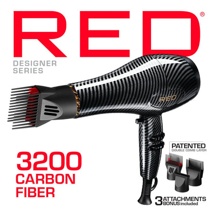 RED PRO 3200 Turbo Pro Detangler AC Hair Dryer, 3 Heat/2 Speed Settings, Cool Shot Button, Powerful Airflow, 3 Additional Styling Attachments with Detangling Pik -  Galaxy