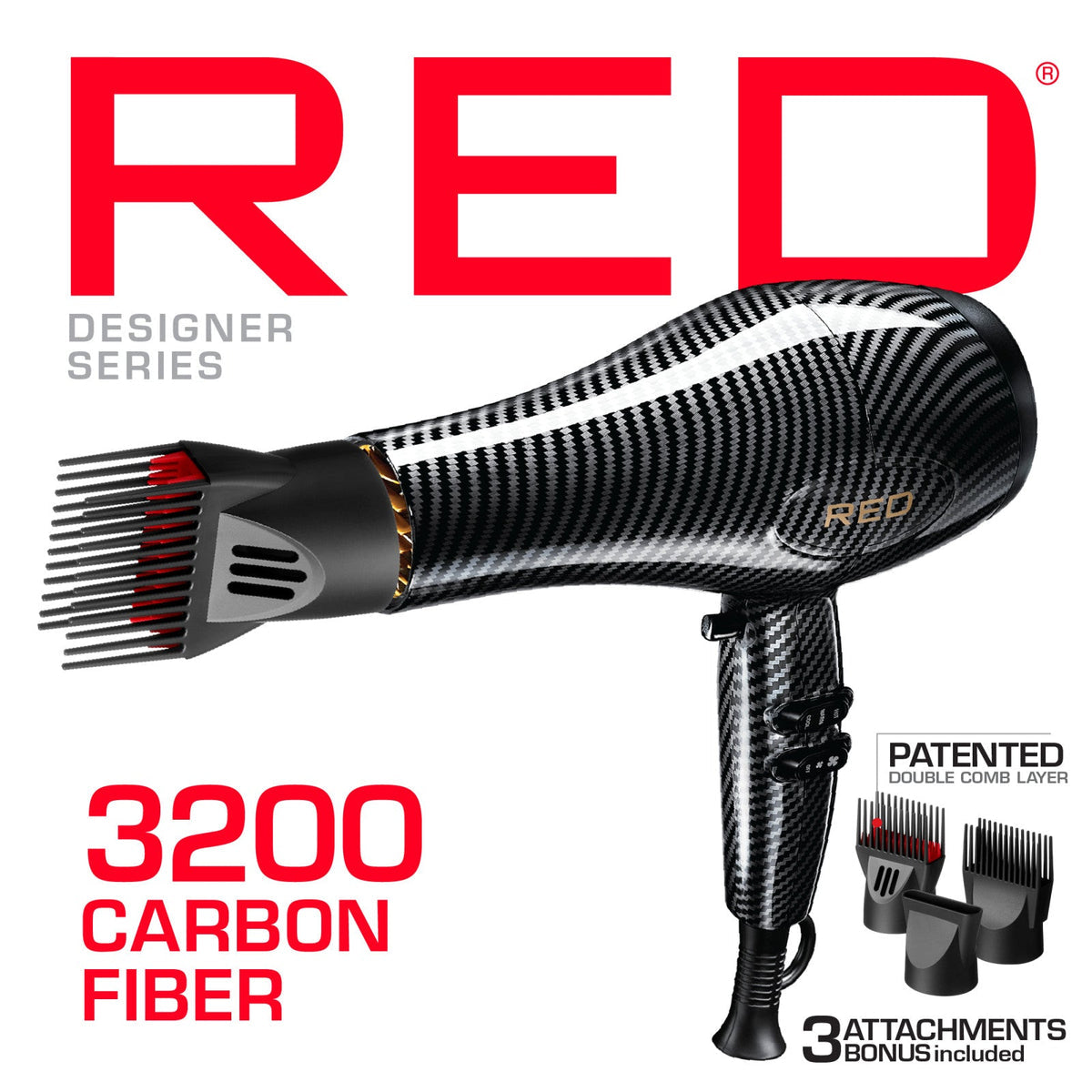 RED PRO 3200 Turbo Pro Detangler AC Hair Dryer, 3 Heat/2 Speed Settings, Cool Shot Button, Powerful Airflow, 3 Additional Styling Attachments with Detangling Pik -  Leopard
