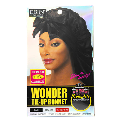 EBIN New York Wonder Tie-Up Bonnet - Extra Long  Black