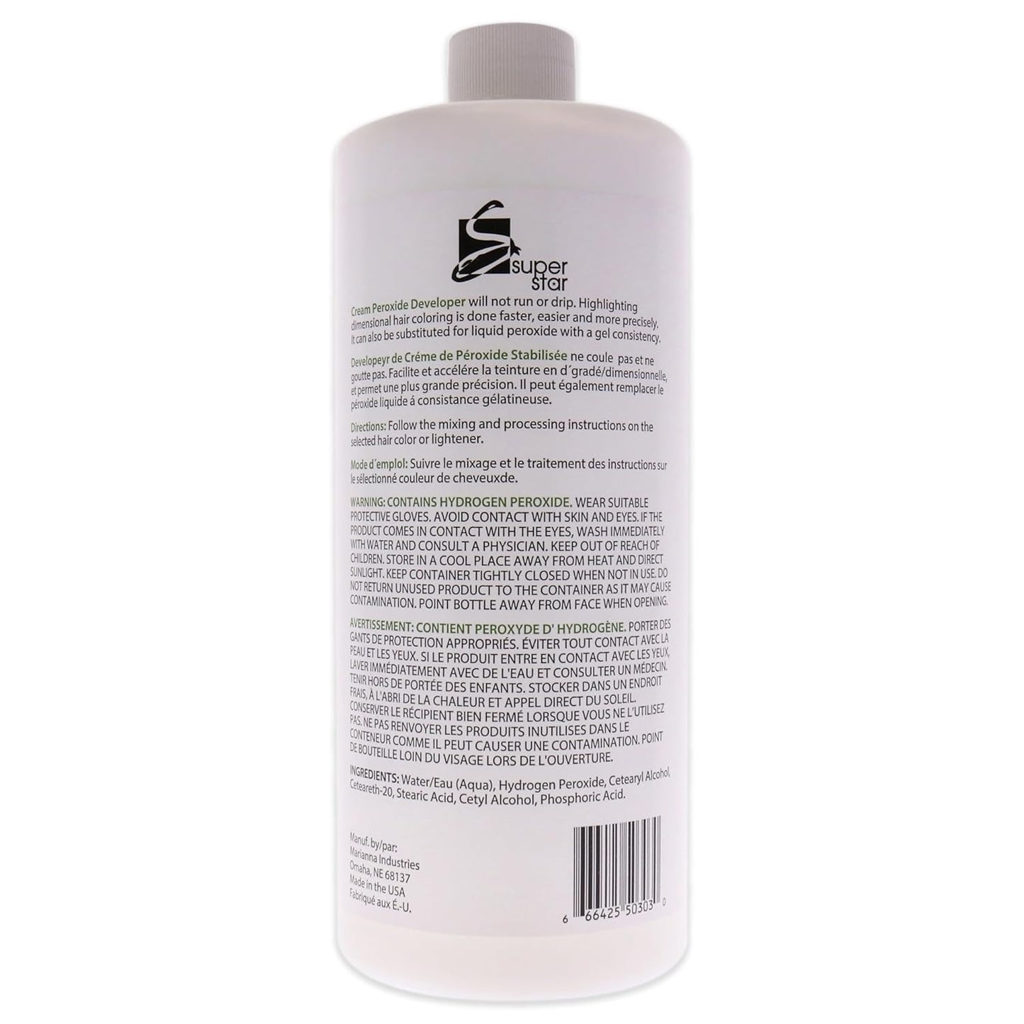 Product packaging: White Super Star Stabilized Cream Peroxide Developer 30 Volume bottle with a grey cap.