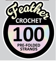 Black circular Feather Crochet label for Black Rose Human Hair Crochet Extensions with '100 Pre-Folded Strands'.